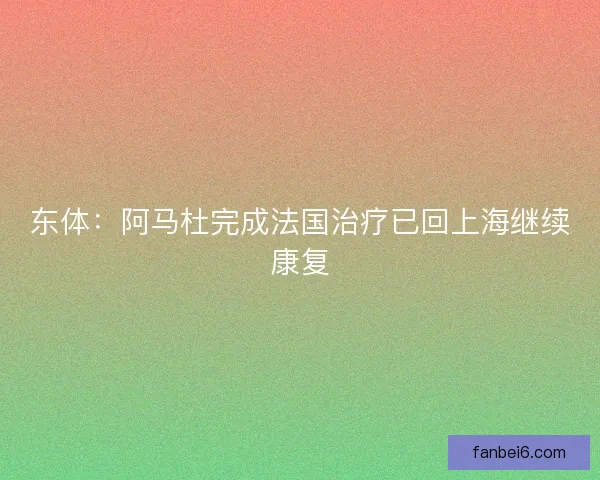 东体：阿马杜完成法国治疗已回上海继续康复